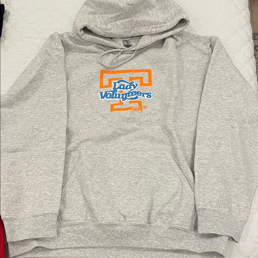Tennessee Lady Volunteers Grey Hooded Sweatshirt - Orange & Blue Logo Men’s Sz L